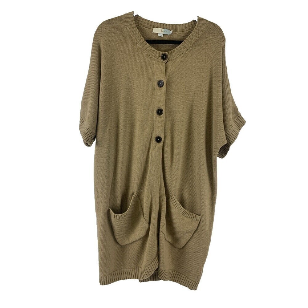BOGO Boden Tunic Cardigan Wool Sweater Short Sleeve Button Pockets Tan Womens 18